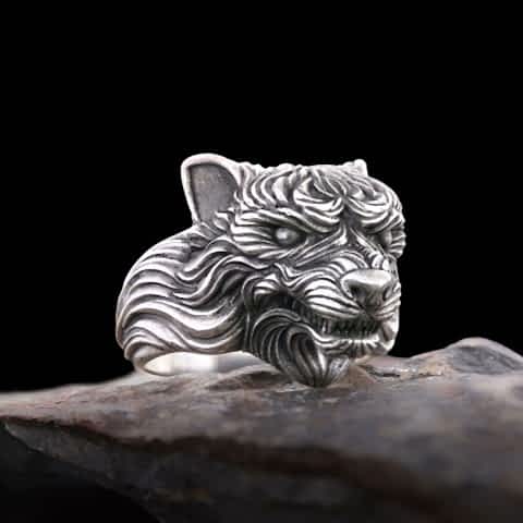 3 Boyutlu Gümüş Kurt Yüzük, Kurt Başlı Yüzük, Hayvan Takıları, Ona Hediye