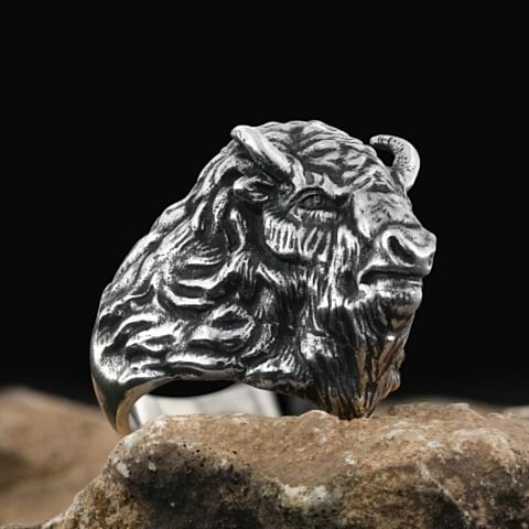 925 Ayar Gümüş 3 Boyutlu Bizon Yüzük