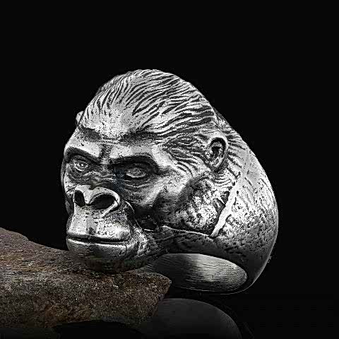 925 Ayar Gümüş 3 Boyutlu Goril Yüzük