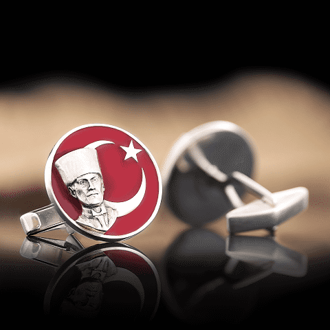 925 Ayar Gümüş Atatürk Kol Düğmesi, Atatürk Kol Düğmesi, Özel Tasarım ve Usta El İşçiliği Atatürk Kol Düğmesi