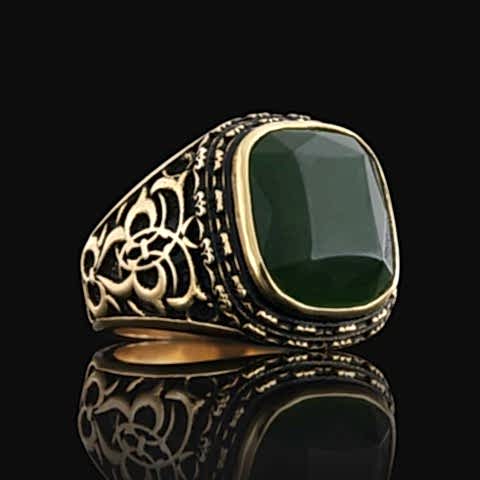 Tasarım Yeşim Taşlı Gümüş Yüzük, 925 Ayar Gümüş Erkek Yeşim Taşlı Yüzük
