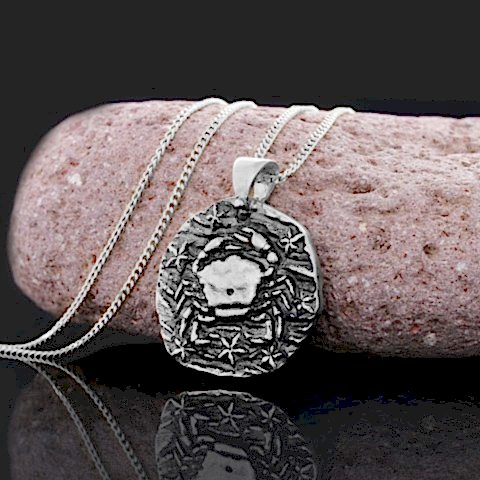 925 Ayar Gümüş Gold Kaplama Özel Tasarım Yengeç Burcu Kolye