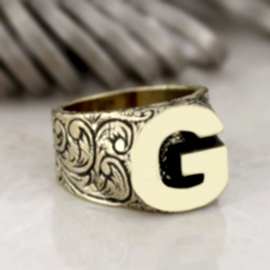 925 Ayar Gümüş Monogram G Harfi Erkek Yüzüğü