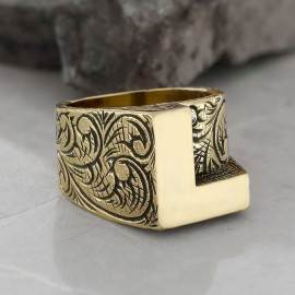 925 Ayar Gümüş Monogram L Harfi Erkek Yüzüğü