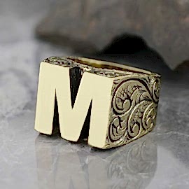 925 Ayar Gümüş Monogram M Harfi Erkek Yüzüğü
