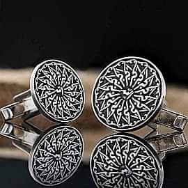 925 Ayar Gümüş Motifli Yuvarlak Kol Düğmesi