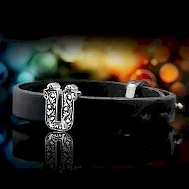 925 Ayar Gümüş Motifli Ü Harfi Deri Bileklik