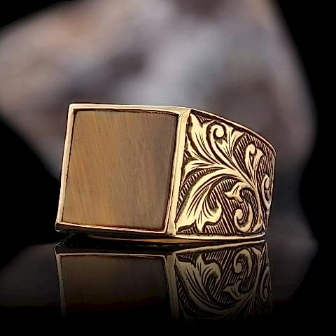 Gümüş Özel Tasarım Kaplan Gözü Taşlı Yüzük, Kaplan Gözü Yüzük, Gümüş Erkek Kaplan Gözü Yüzük