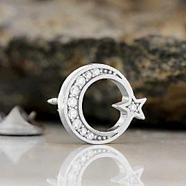 925 Ayar Gümüş Taşlı Ay Yıldız Rozet