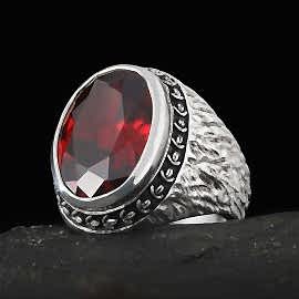 925 Ayar Gümüş Taşlı Yanları Doku İşlemeli Yüzük