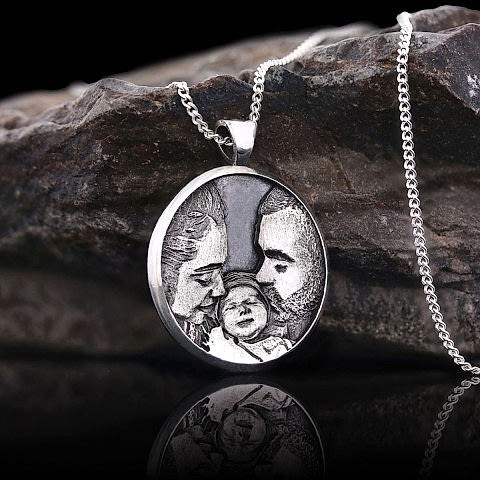 925 Ayar Gümüş Yuvarlak Özel Üretim Resimli Aile Kolye