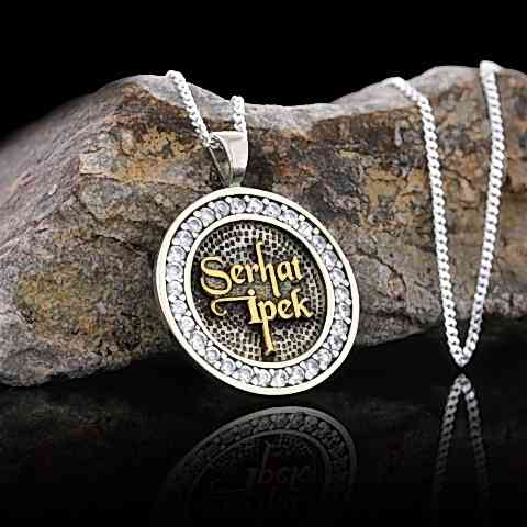 925 Ayar Gümüş Yuvarlak Taşlı İsimli Kolye