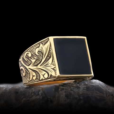 925 Ayar Gümüş Yüzük, Oniks Yüzük, Özel Tasarım Oniks Taşlı Yüzük, Gümüş Erkek Oniks Yüzük