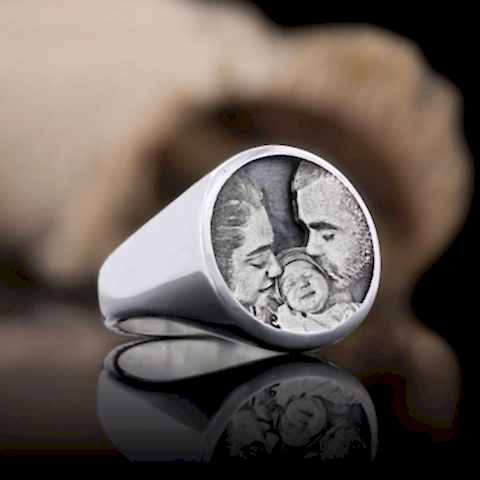 Aile Fotoğraflı Kişiye Özel 925 Ayar Gümüş Yüzük