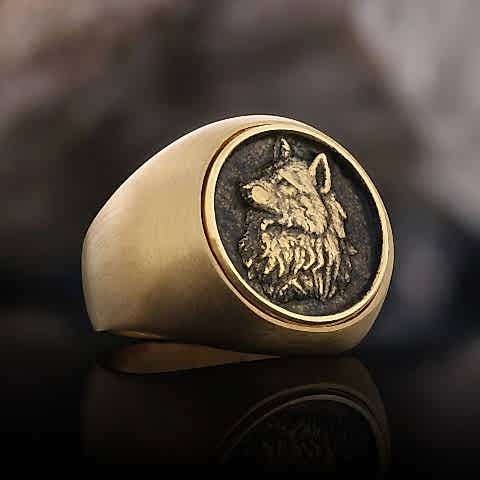 Alfa Kurt Figürlü Yuvarlak Yüzük, Özel Tasarım Gümüş Bozkurt Yüzük, Gümüş Bozkurt Yüzük