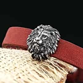 Aslan Kafası Gümüş Erkek Deri Bileklik