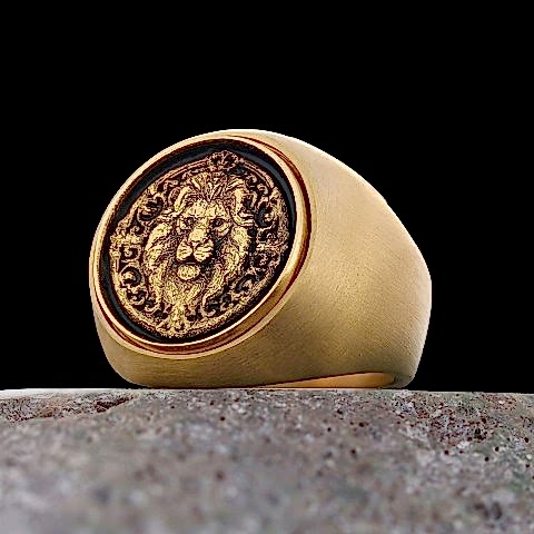 Aslan Yüzük, Gümüş Aslan Yüzük, Yuvarlak Özel Tasarım Gümüş Aslan Yüzük