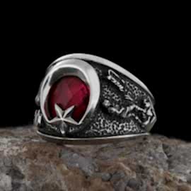 925 Ayar Gümüş Özel Üretim Atatürk ve Ay Yıldız İşlemeli Yüzük