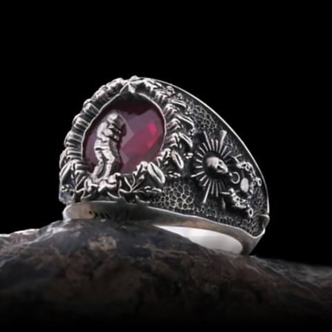 Atatürk Kocatepe Silüetli Taşlı Kara Harp Okulu Yüzüğü, KHO Logolu Yüzük, Harp Okulu Mezuniyet Hediyesi, Harbiye Anı Yüzüğü