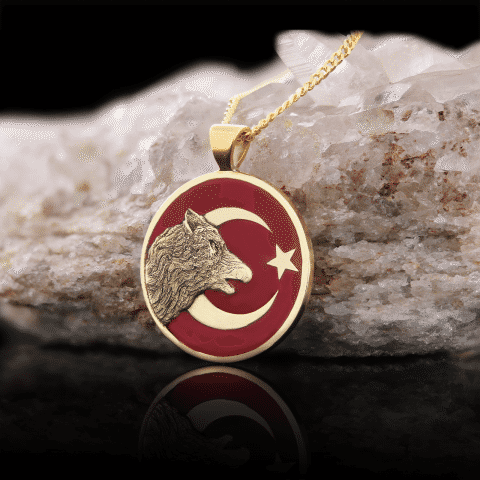 Ay Yıldız Bozkurt Kolye, Özel Tasarım Ay Yıldız Ulu Bozkurt Kolye, Gümüş Ay Yıldız Yalnız Kurt Kolye