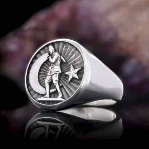 Ay Yıldızlı Mustafa Kemal Atatürk 925 Ayar Gümüş Yüzük