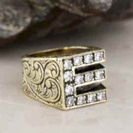 925 Ayar Gümüş Taşlı Monogram E Harfli Yüzük