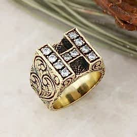 Gümüş Taşlı Motifli Monogram H Harfli Yüzük