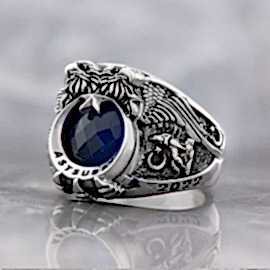 Çift Kartal Tasarımlı 925 Ayar Gümüş Astsubay Yüzüğü