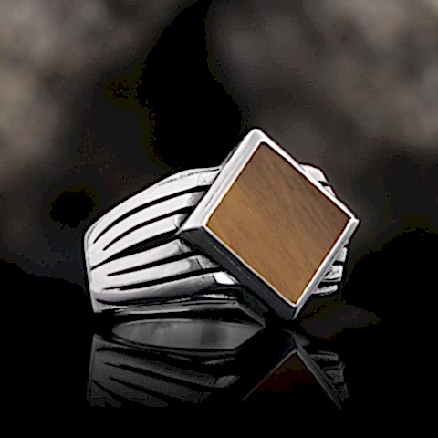 Doğal Kaplan Gözü Taşlı Yüzük, Kaplan Gözü Yüzük, Gümüş Erkek Kaplan Gözü Yüzük