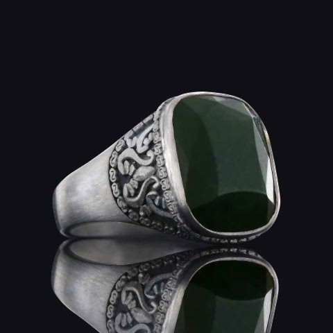 Yeşim Taşıyla Gümüş Yüzük, El Yapımı Yeşim Taşlı Erkek Yüzük