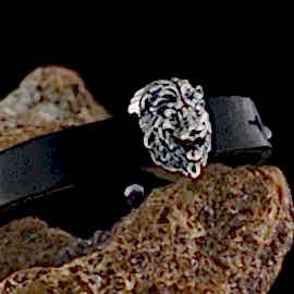 Aslan Figürlü 925 Ayar Gümüş Deri Bileklik