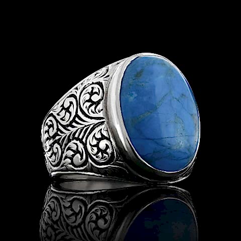 Firuze Taşlı Erkek Gümüş Yüzük, Özel Tasarım Firuze Taşlı Erkek Yüzük