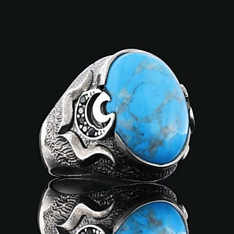 Firuze Taşlı Özel Tasarım Gümüş Erkek Yüzük