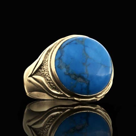 Firuze Taşlı Özel Üretim Gümüş Erkek Yüzük, Erkek Firuze Yüzük