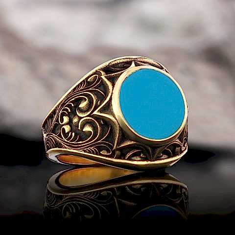 Firuze Yüzük, Gümüş Erkek Firuze Taşlı Yüzük, Firuze Taşlı 925 Ayar Gümüş Yüzük