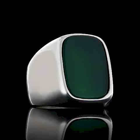 Gerçek Akik 925 Ayar Gümüş Yüzük, Yeşil Akik Erkek Yüzük