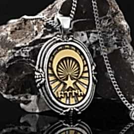 Göktürkçe Türk Yazan Ay Yıldız Tasarımlı Gümüş Kolye