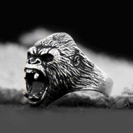 925 Ayar Gümüş Özel Tasarım Goril Yüzük