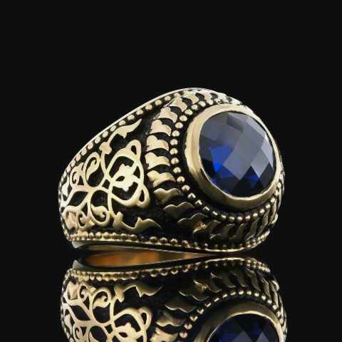 Göz Alıcı Safir Taşlı Yüzükler, Safir Taşlı El Yapımı Özel Tasarım Motifli Erkek Gümüş Yüzük