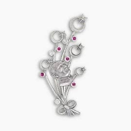 Gümüş Ay Yıldız Atatürk Siluet Broş