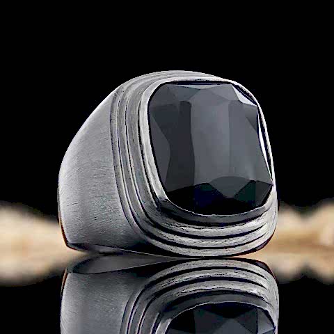 Gümüş Oniks Taşı Erkek Yüzük, Oniks Yüzük, Özel Tasarım Oniks Yüzük, Siyah Akik Yüzük