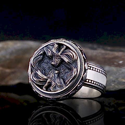 Gümüş Özel Tasarım Kadın İkizler Burcu Yüzük