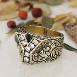 Gümüş Motifli Y Harfi Yüzük