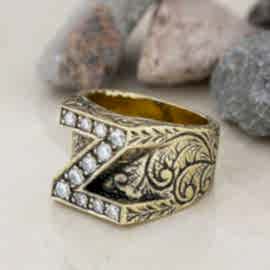 Taşlı Özel Üretim Motifli 925 Ayar Gümüş Z Harfli Yüzük