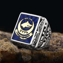 Hilal içinde Kurt & Göktürkçe Türk Yüzüğü