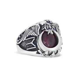 IYI ve Göktürkçe Türk Motifli Tek Başlı Kartal Yüzük