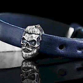 Gümüş Kafatası Deri Bileklik