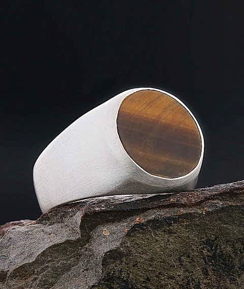 Kaplan Gözü Taşlı Gümüş Yüzük, Özel Tasarım Yuvarlak Kaplan Gözü Taşlı Yüzük, Sade Kaplan Gözü Taşlı Yüzük