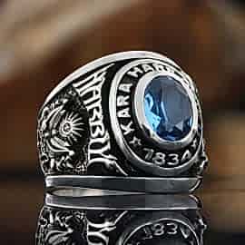 Taşlı Kara Harp Okulu Yüzüğü 1990-141, KHO 1834 Yüzük, Harbiye 1990  Anı Yüzüğü, Osmanlı Devlet Armalı Yüzük, Harp Okulu Yüzüğü