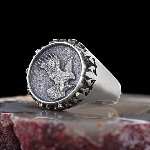 Kartal Yüzük, Kişiye Özel Üretim Kartal Yüzük, 925 Ayar Gümüş Kartal Erkek Yüzük